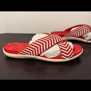 NWOT David Tate Criss Cross Red & White Striped Slip On Sandals Woman 10W (Wide)